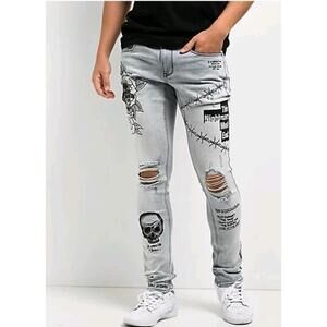ROGUE Ninth Hall Printed Light Aged Size 32 Skinny Jeans #01